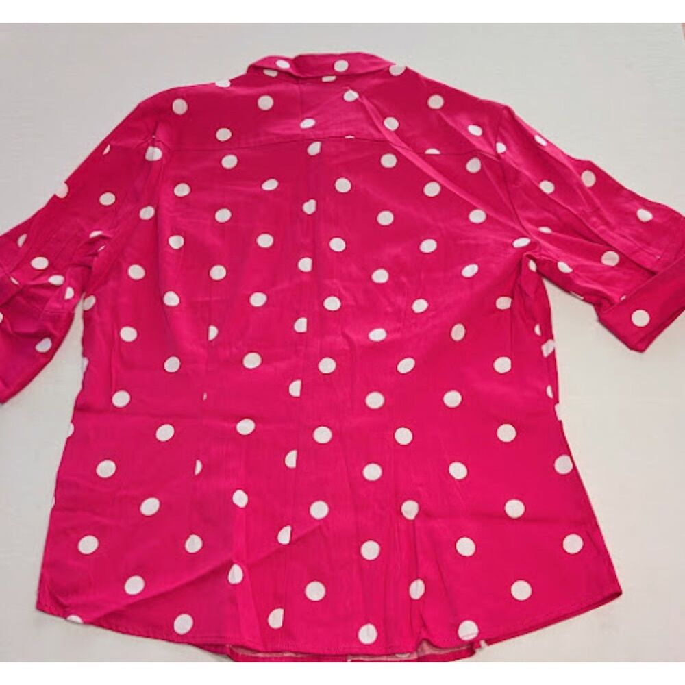 NWT New York & Company 7th Avenue Pink & White Polka Dot Button Down Shirt - Picture 2 of 4